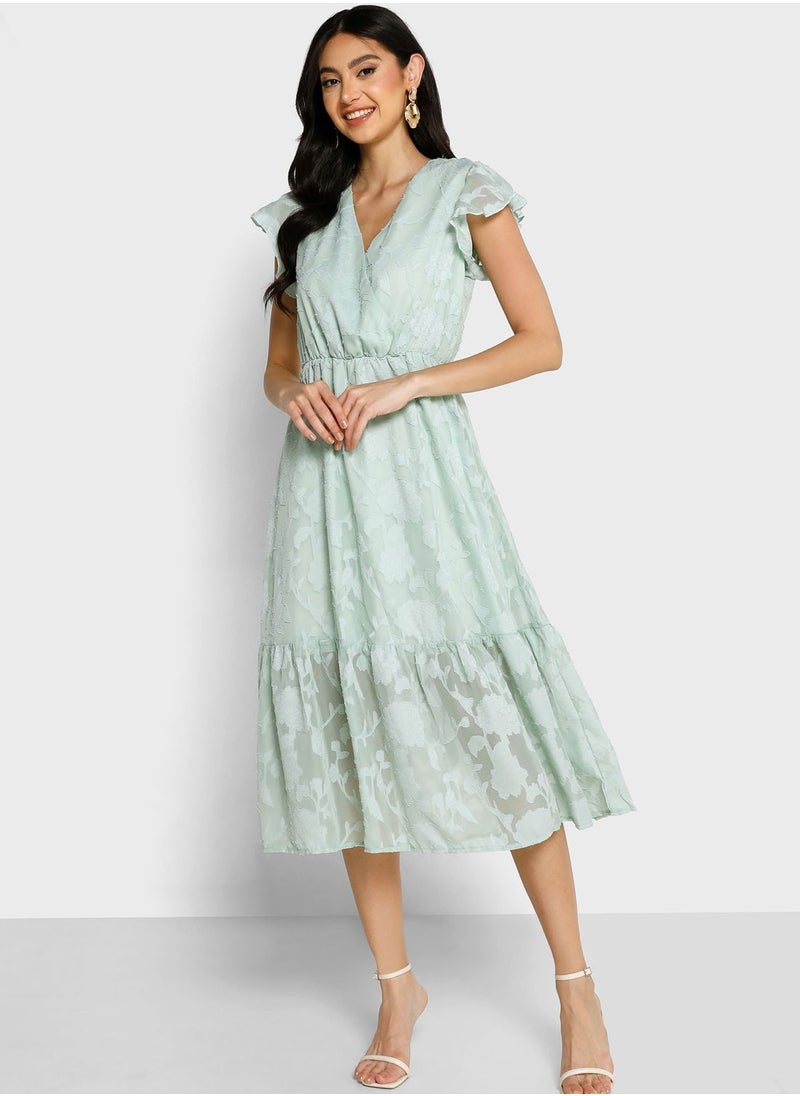 ELLA Cap Sleeve Textured Detail Fit & Flare Dress  - Image 4