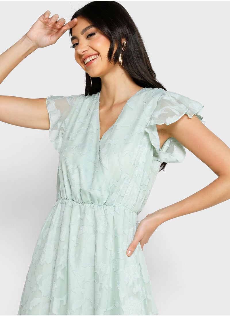 ELLA Cap Sleeve Textured Detail Fit & Flare Dress  - Image 3