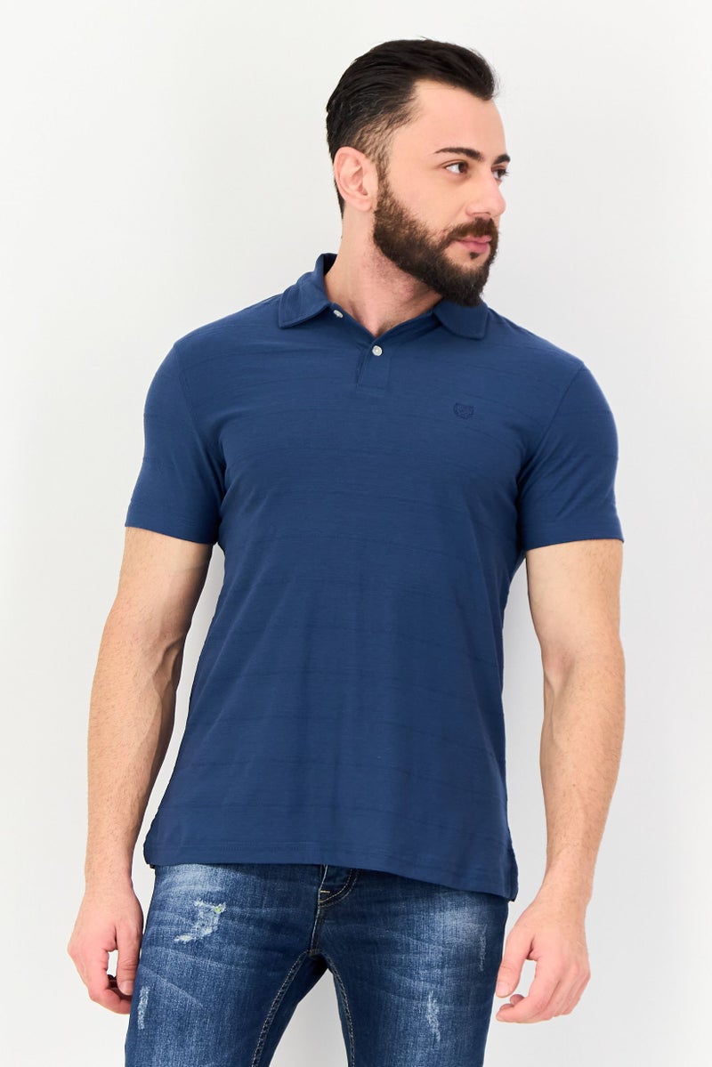 Chaps Men Regular Fit Embroidered Short Sleeve Polo Shirt, Slate Blue - Image 1