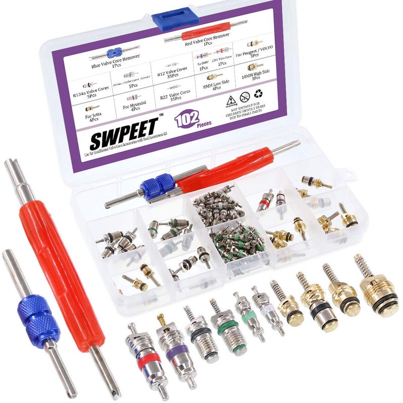Swpeet 40Pcs Air Conditioning Valve Core Kit AC R12 R134a Refrigeration Tire Valve Stem Cores With Remover tool for Most car - Image 2