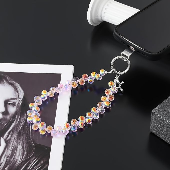 KHOLAD Crystal Phone Wrist Strap Phone Charm Chain Keychain Beaded Cellphone Lanyard with Tether Tab Hands-Free Wristlet Bracelet Wrist Grip Strap for Women - Image 3