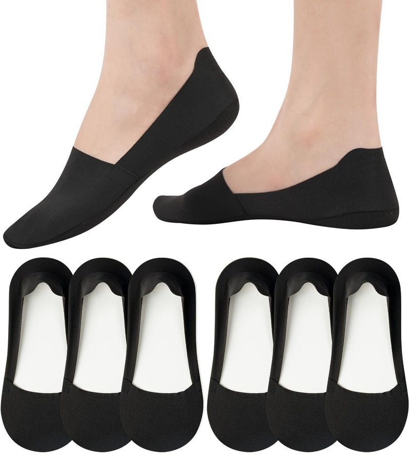 floconssy No Show Socks Womens Nylon Non Slip Low Cut Invisible Liner Footies Thin Silk Socks for Flats Loafers Lightweight 6 Pairs Black Size 9-12 - Image 1