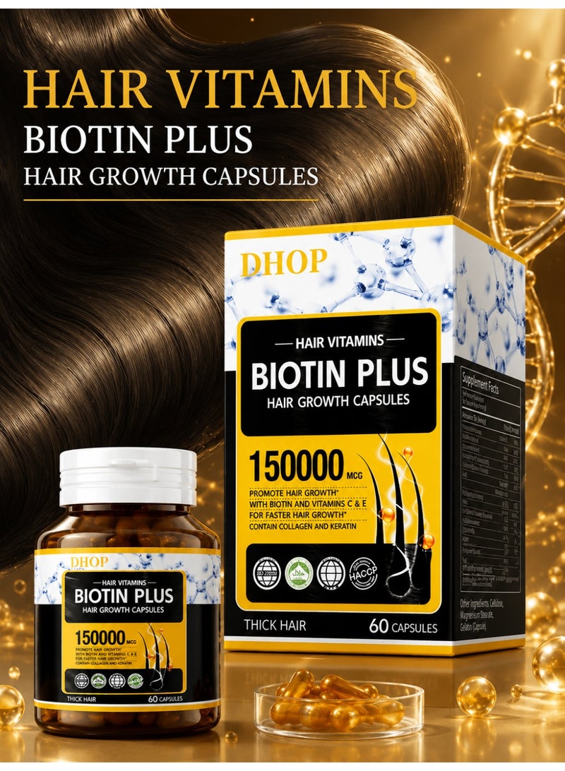 DHOP Hair Growth Capsules 150000 mcg Biotin & 13 Vitamins Minerals – Hair Vitamins & Hair Multivitamin Complex with Collagen, Vitamin D & Vitamin E for Thicker Stronger Hair, Skin & Nails Support for Men & Women, All Hair Types Growth Support Formula - Image 4