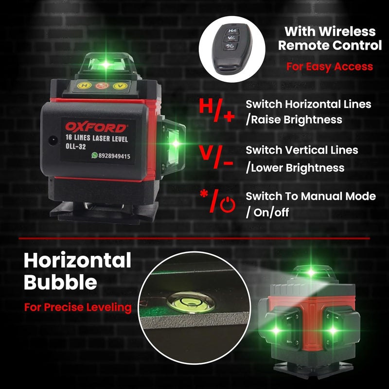 Tomahawk مستوى الليزر OXFORD® OLL 32 - 4 x 360° ليزر أخضر مع مستوى ذاتي، مقاوم للماء والغبار IP54، معتمد من GS و CE - مجموعة كاملة مع حامل مغناطيسي - Image 5