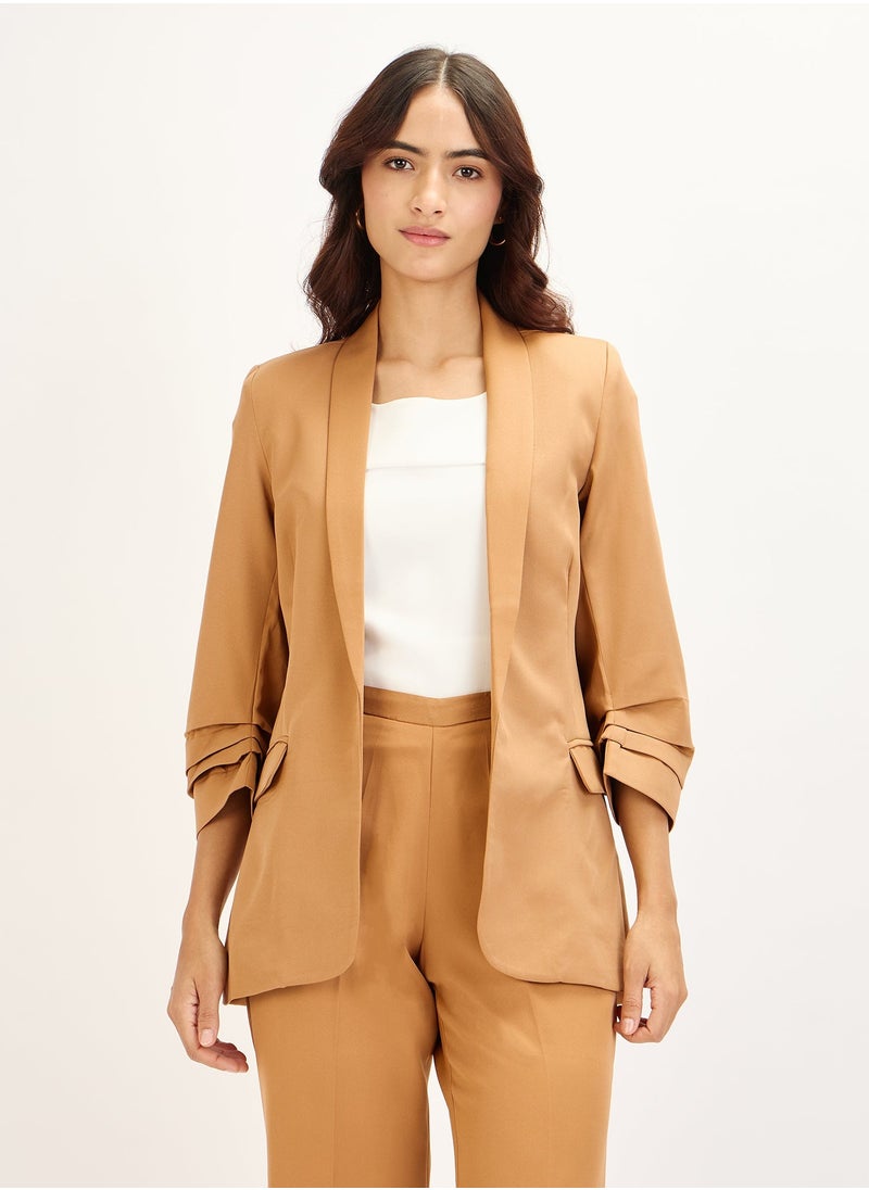 Salt Attire Women's Elegant Biscuits brown Blazer - Tailored Fit, Premium Polyester Jacket for Office, Events, and Versatile Style  - Image 1
