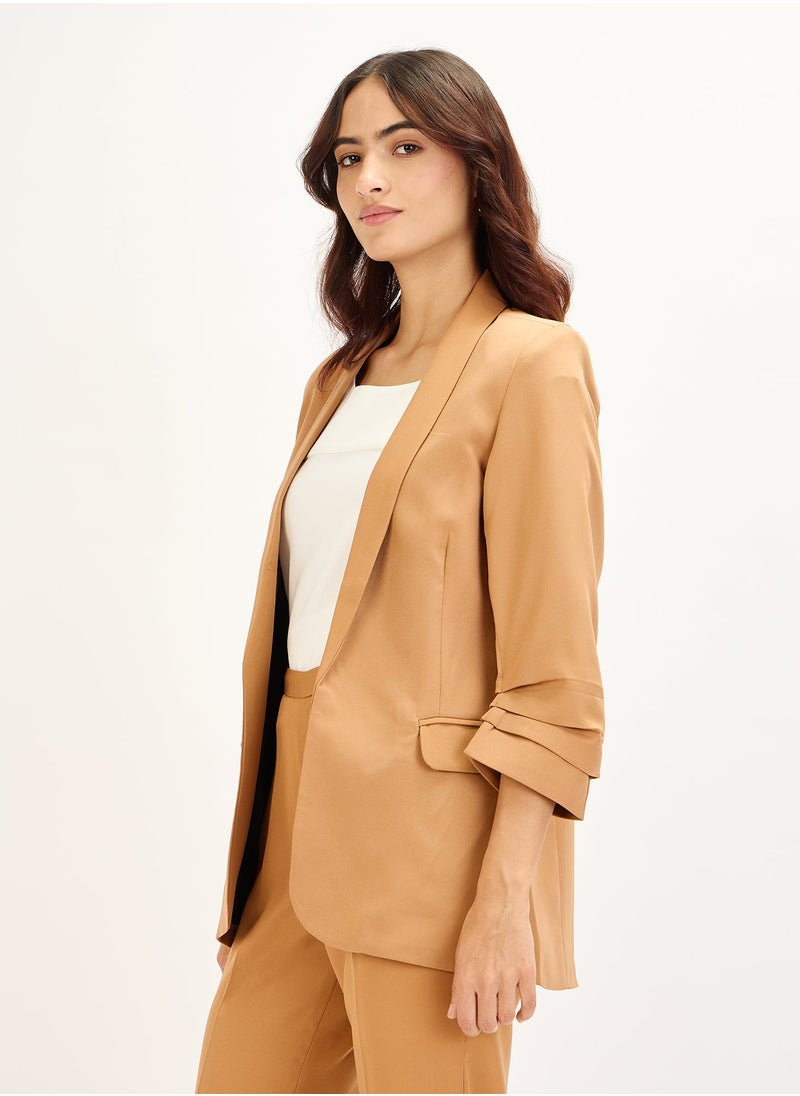 Salt Attire Women's Elegant Biscuits brown Blazer - Tailored Fit, Premium Polyester Jacket for Office, Events, and Versatile Style  - Image 4