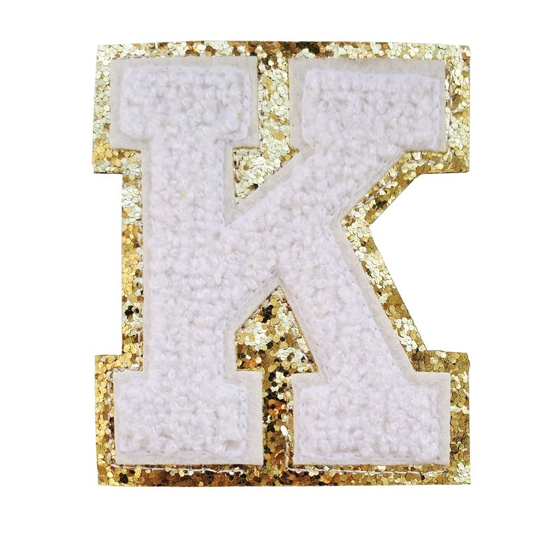 3Pcs Letter Patches Varsity Glitters ChenilleSPRT Iron on White Letter PatchAlphabet Cloth Patch for Team CostumeClothingBagsHatsDress Decoration 31in Height K 3 Pieces