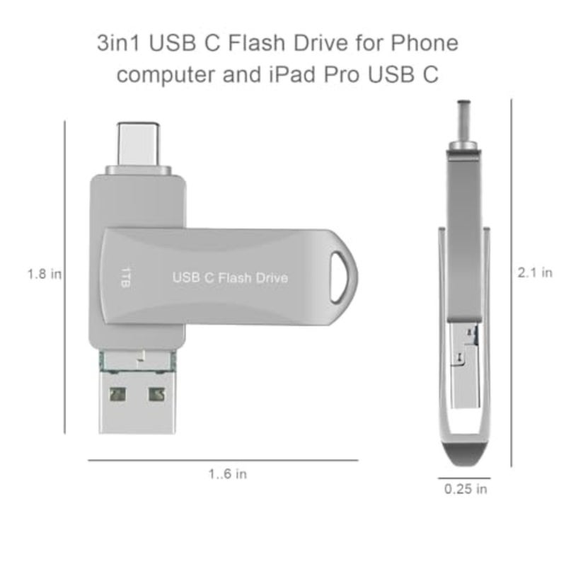 2TB USB Flash Drive Type C Interface High Speed USB Flash Drive Dual Drive 2in 1 Thumb Drive with Keyhole and Keychain OTG for Smartphones, Computers, Tablets, PC - Image 4