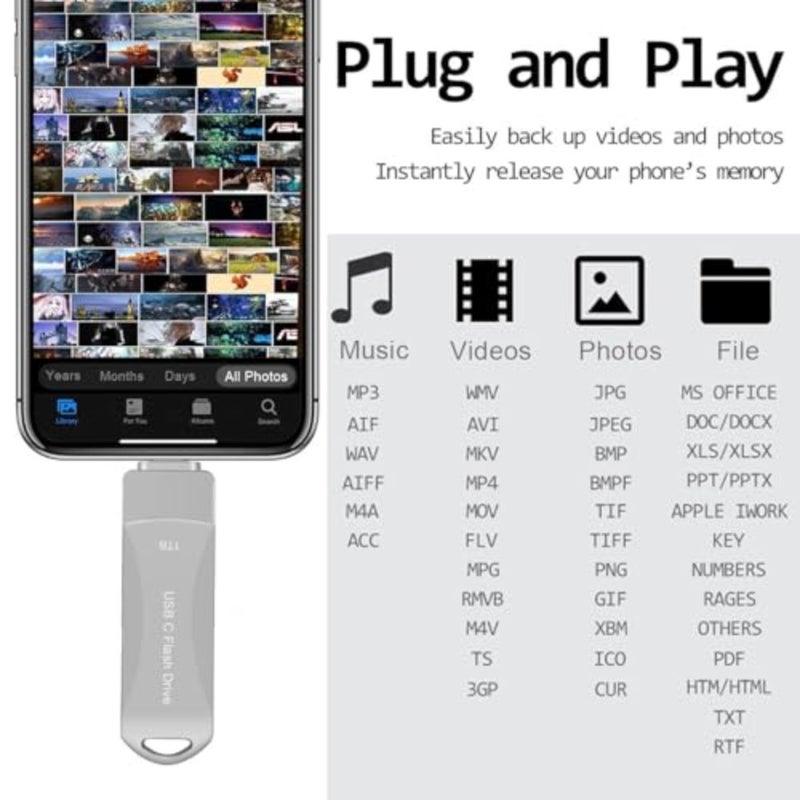 2TB USB Flash Drive Type C Interface High Speed USB Flash Drive Dual Drive 2in 1 Thumb Drive with Keyhole and Keychain OTG for Smartphones, Computers, Tablets, PC - Image 3