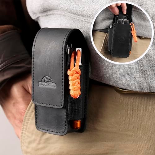 Topstache Multitool Sheath with Belt Clip - EDC Belt Organizer Multi Tool Case - Leather Multitool Holster for Belt - Magnetic Closure Leather Multitool Pouch Fits Folding Tool, Black - Image 3