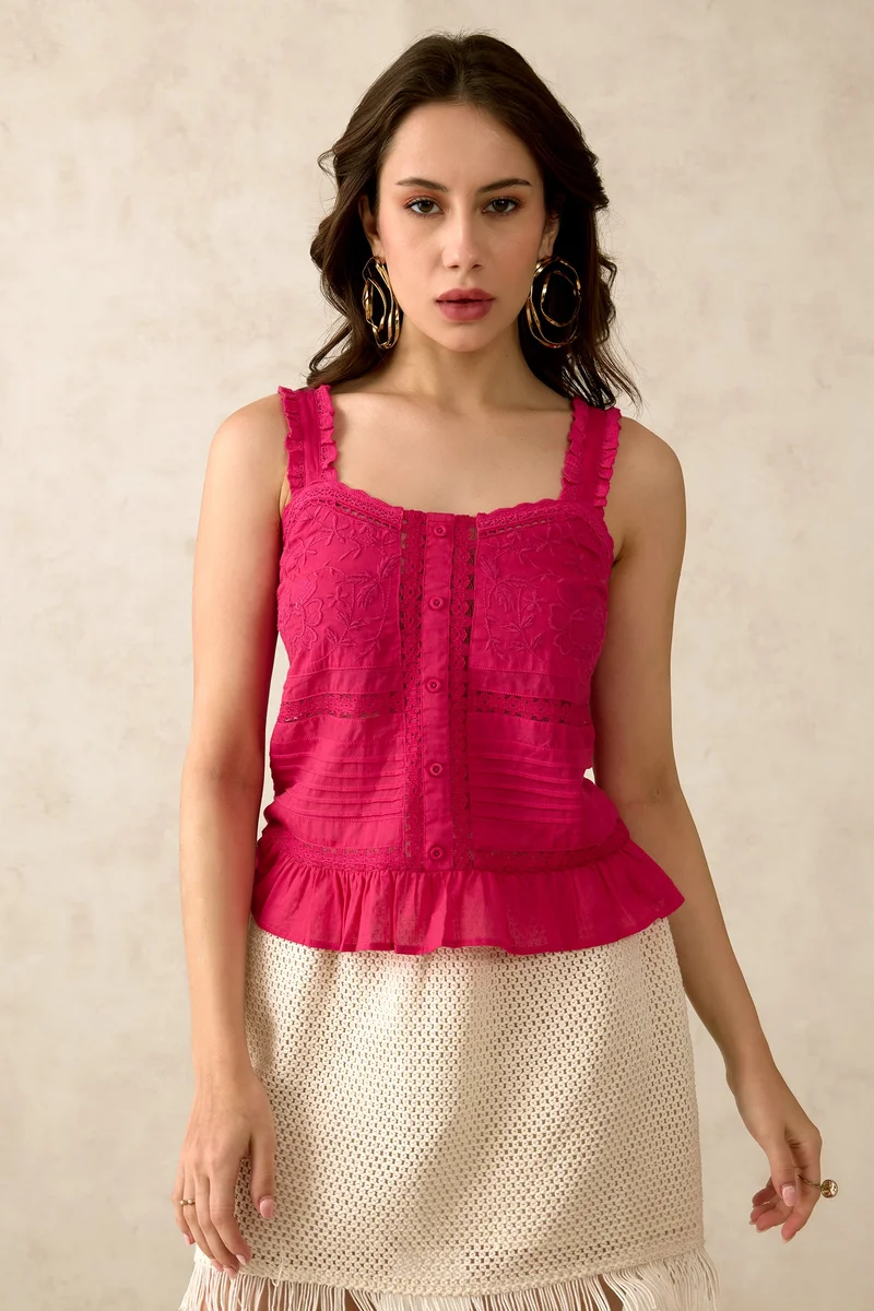 Virgio VIRGIO 100% Cotton Sleeveless Top With Flared Hem