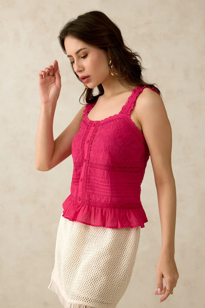 Virgio VIRGIO 100% Cotton Sleeveless Top With Flared Hem