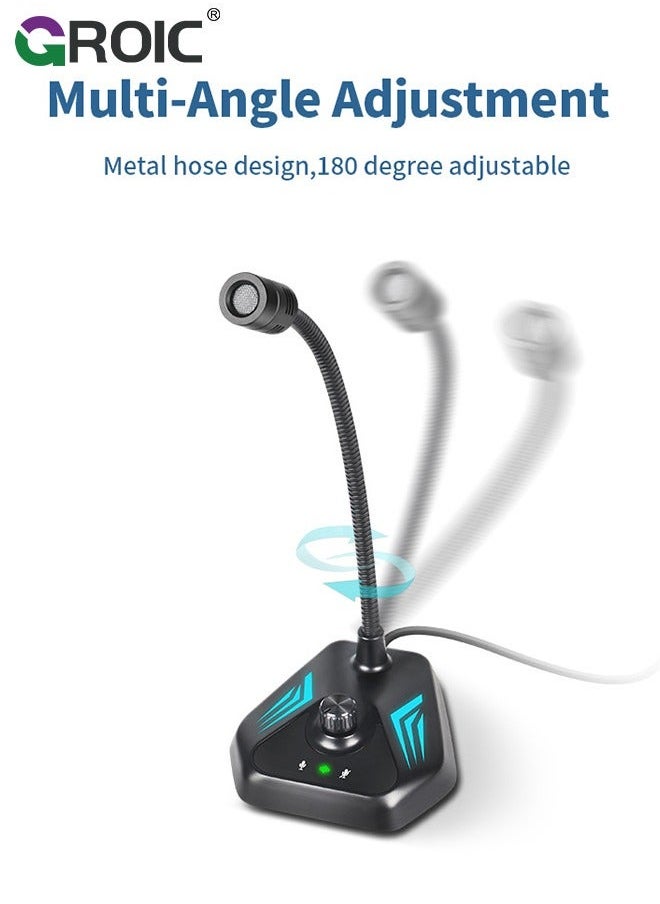 GROIC - USB Computer Microphone, Microphone with Adjustable Gooseneck, Plug and Play RGB Gaming Compatible PC, Laptop, Desktop - Image 1
