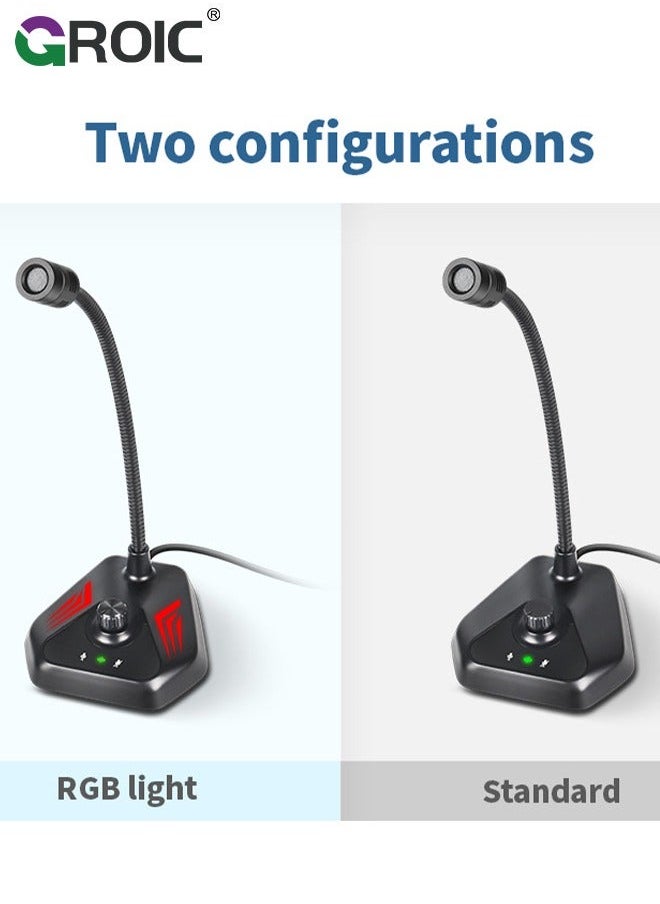 GROIC - USB Computer Microphone, Microphone with Adjustable Gooseneck, Plug and Play RGB Gaming Compatible PC, Laptop, Desktop - Image 1