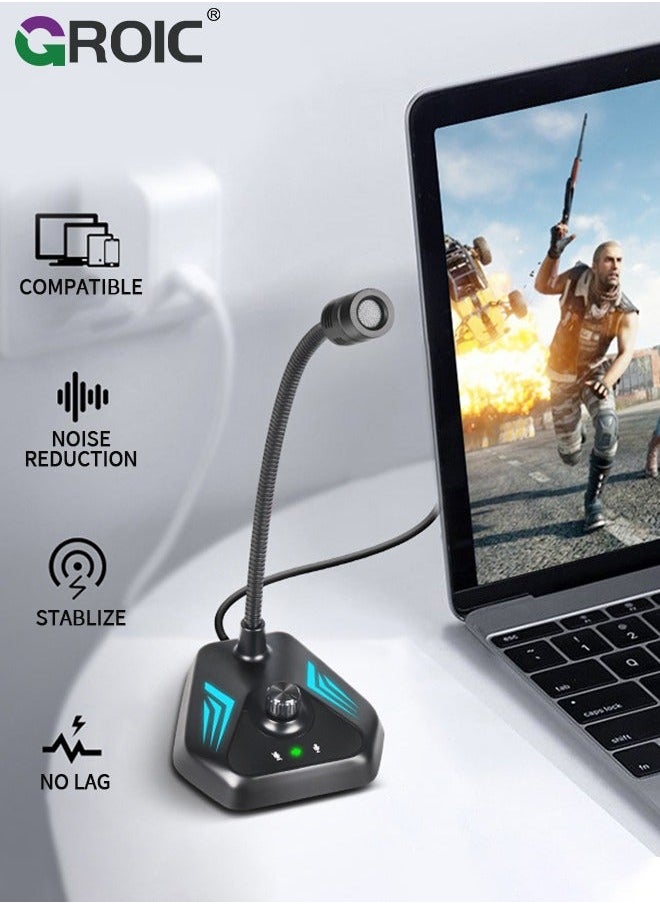 GROIC - USB Computer Microphone, Microphone with Adjustable Gooseneck, Plug and Play RGB Gaming Compatible PC, Laptop, Desktop - Image 1