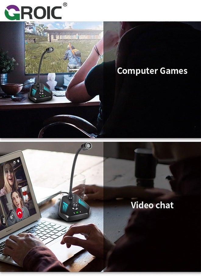 GROIC - USB Computer Microphone, Microphone with Adjustable Gooseneck, Plug and Play RGB Gaming Compatible PC, Laptop, Desktop - Image 1
