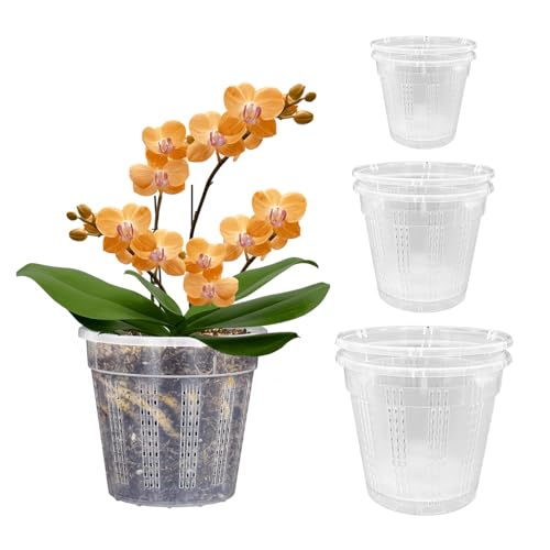 HOLANHING Orchid Pot, 2 Each of 4.3",5.5",6.1" Orchid Pots with Holes, Orchid Pots for Repotting, Plastic Orchid Planter for Indoor Outdoor Plants (2 Each of 4.3",5.5",6.1") - Image 1