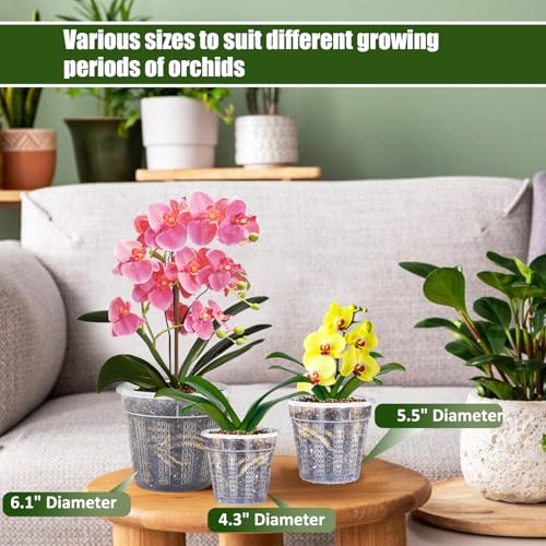 HOLANHING Orchid Pot, 2 Each of 4.3",5.5",6.1" Orchid Pots with Holes, Orchid Pots for Repotting, Plastic Orchid Planter for Indoor Outdoor Plants (2 Each of 4.3",5.5",6.1") - Image 2
