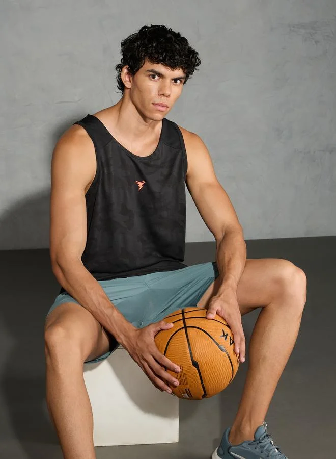 تكنوسبورت Technosport Men Black Scoop Neck Jacquard Tank
