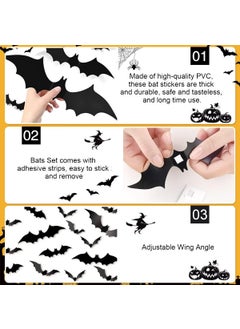 HASTHIP HASTHIP® 60Pcs Halloween Decorations Indoor Halloween 3D Hanging Bats Wall Decorations Large Bat Wall Decor Stickers Birthday Party Supplies Bats Halloween Decoration for Outdoor Indoor, 4 Sizes  - Image 3
