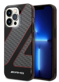 AMG iPhone 14 Pro Max Case Transparent Double Layer Back Cover with Checkered Flag Pattern / Lifted Ring Case / Bumper Protection / Slim Profile / Easy Snap-On / Drop Protection - Red  - Image 4