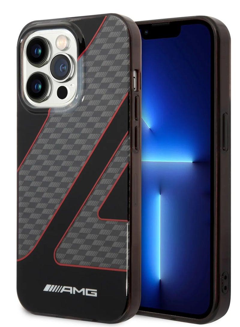 AMG iPhone 14 Pro Max Case Transparent Double Layer Back Cover with Checkered Flag Pattern / Lifted Ring Case / Bumper Protection / Slim Profile / Easy Snap-On / Drop Protection - Red - Image 4