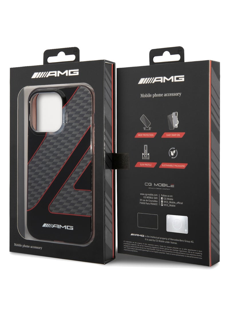 AMG iPhone 14 Pro Max Case Transparent Double Layer Back Cover with Checkered Flag Pattern / Lifted Ring Case / Bumper Protection / Slim Profile / Easy Snap-On / Drop Protection - Red - Image 3