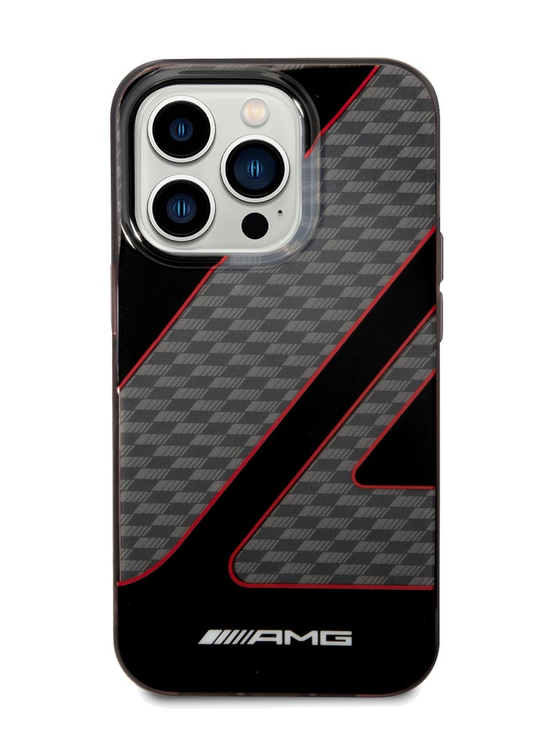 AMG iPhone 14 Pro Max Case Transparent Double Layer Back Cover with Checkered Flag Pattern / Lifted Ring Case / Bumper Protection / Slim Profile / Easy Snap-On / Drop Protection - Red - Image 1