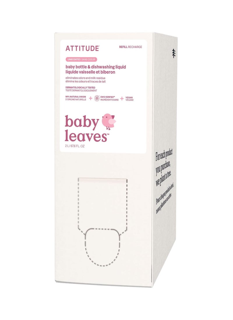 Attitude Unscented Vegan And Cruelty Free Baby Bottle Dishwashing Liquid Bulk Refill 2 L