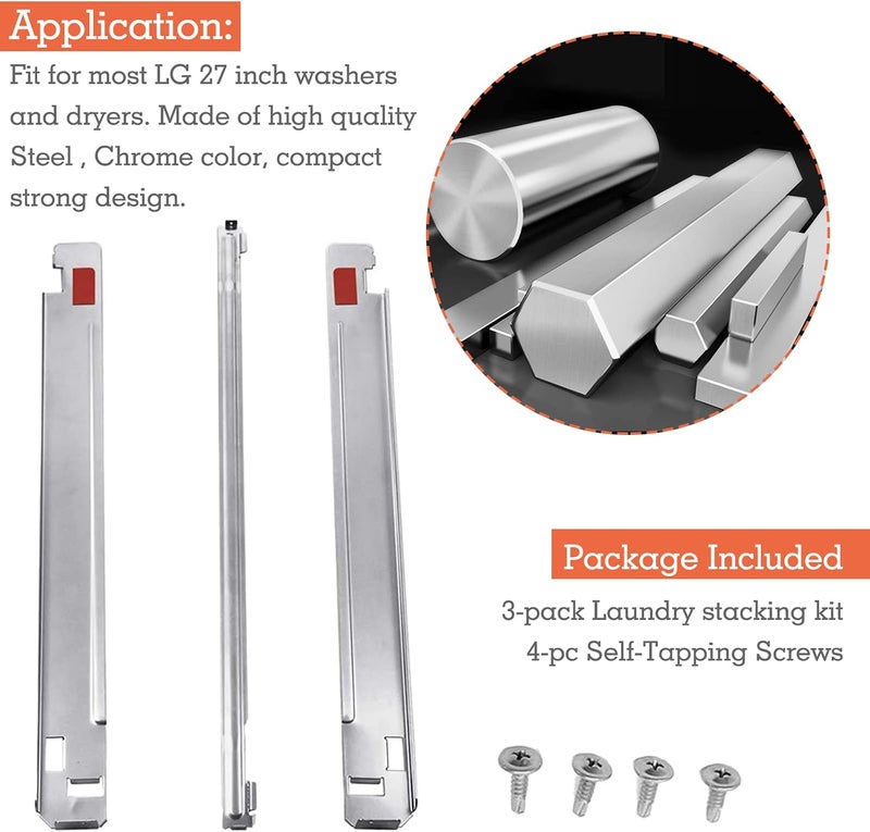 Mekar 27 Inch Laundry Stacking Kit Chrome Steel for KSTK1 Suitable for LG 27-inch Washer and Dryer (27 Inch) - Image 2