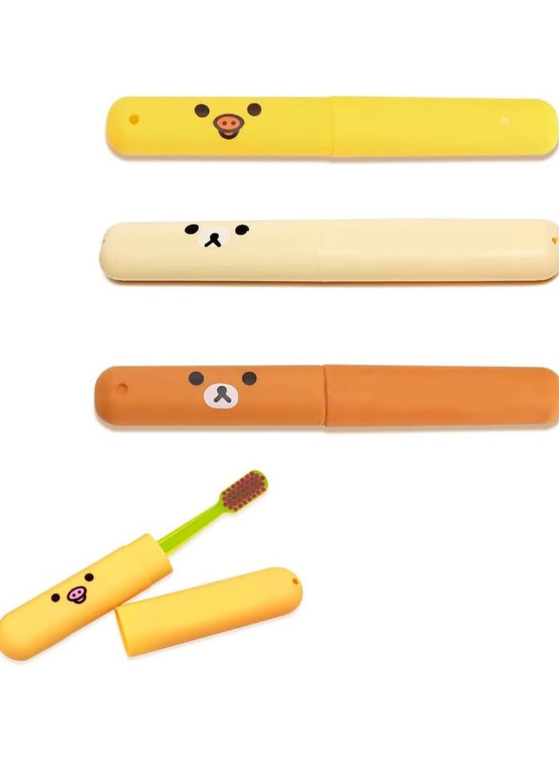 3 Pieces Cartoon Toothbrush Case, Toothbrush Box for Children, Portable Toothbrush Case Suitable for Travel, Family (Multicolor) - Image 1