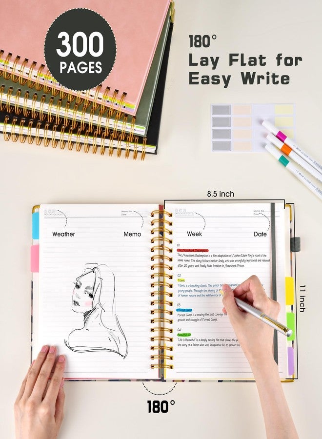 dilitego Hardcover Spiral Notebook 8.5"x11" Journal with Removable Dividers Tabs, 300 Pages Leather 5 Subject Notebook College Ruled, Large A4 Notebooks for Work School, Lined Journal for Women, A4 Flower - Image 2