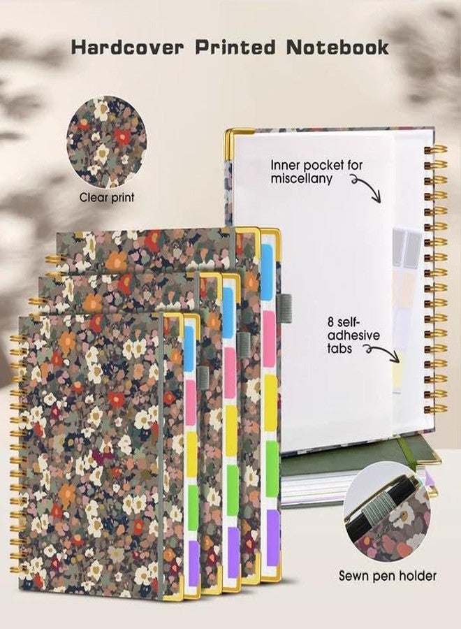 dilitego Hardcover Spiral Notebook 8.5"x11" Journal with Removable Dividers Tabs, 300 Pages Leather 5 Subject Notebook College Ruled, Large A4 Notebooks for Work School, Lined Journal for Women, A4 Flower - Image 3