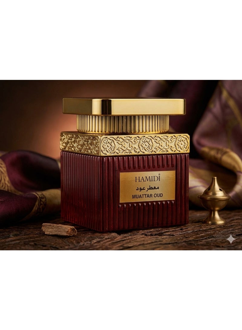 Hamidi Muattar Oud - Premium Scented Agarwood Chips for Home & Personal Use, Long Lasting Traditional Arabic Fragrance, Luxury Glass Jar - 50g - Image 1