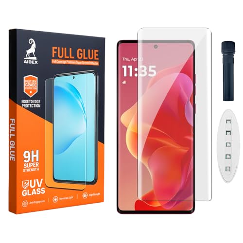 AIBEX UV Curved Tempered Glass for Motorola G85 5G| Full Screen Edge-to-Edge Protection | UV Glue & UV Light Included | 9H Hardness | Anti-Bubble | Scratch Resistant | HD Clarity - Image 1