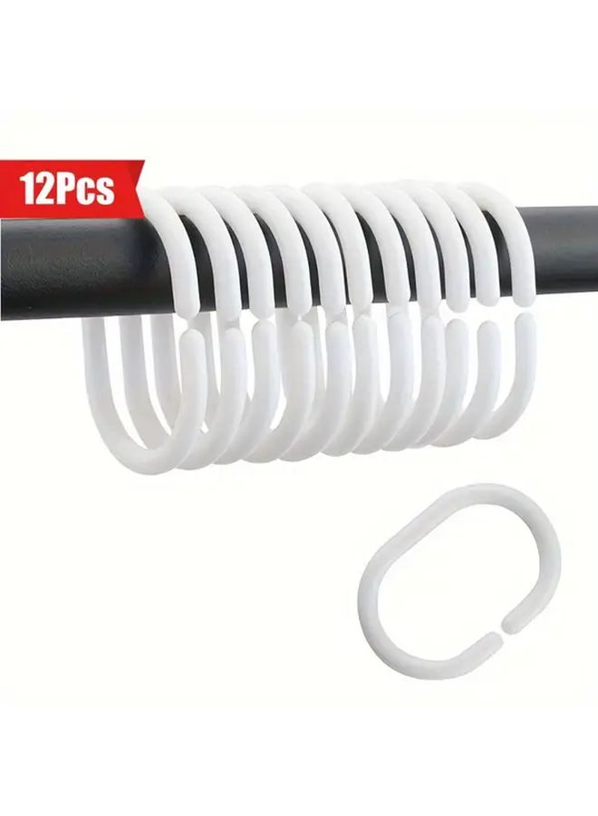 12pcs Decorative C Shape Plastic Shower Curtain Hooks Sturdy Bathroom Accessories - Image 1