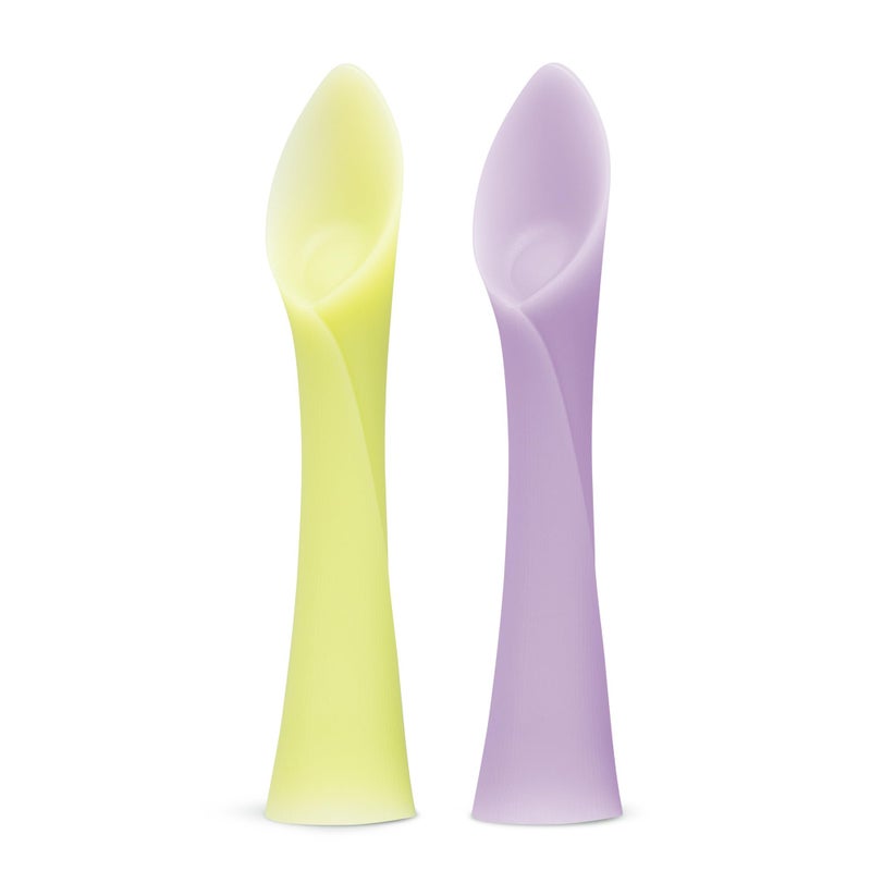 Olababy 100% Silicone Soft-Tip Training Spoon for Baby Led Weaning 2pack (Lemon/Lilac) - Image 1