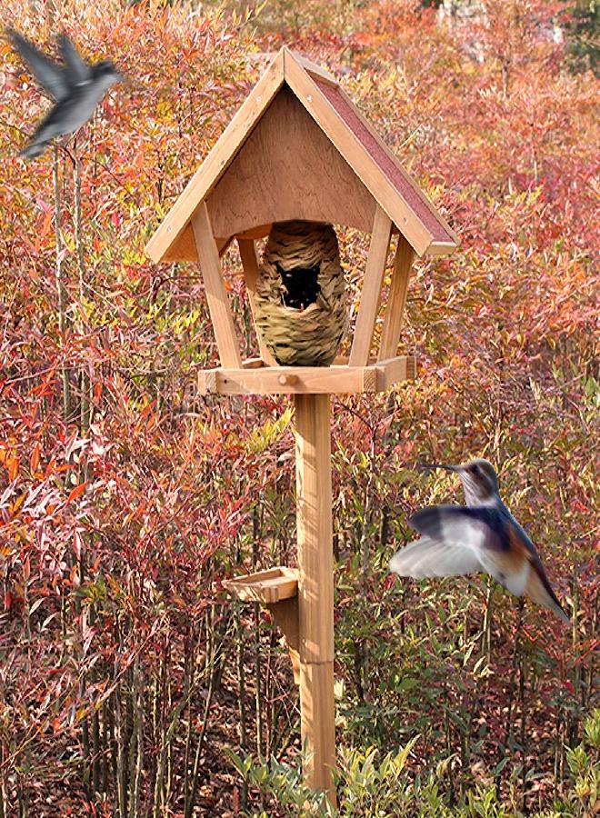 Gute Hummingbird Houses for Outside Hanging, Natural Grass Hanging Bird Hut, Hand Woven Hummingbird Nest, Large Wren Finch Bird House for Garden Window Outdoor Home Decoration, Set of 2 - Image 3