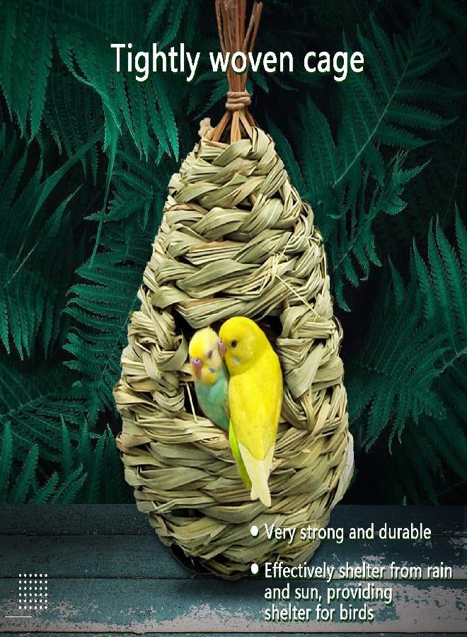 Gute Hummingbird Houses for Outside Hanging, Natural Grass Hanging Bird Hut, Hand Woven Hummingbird Nest, Large Wren Finch Bird House for Garden Window Outdoor Home Decoration, Set of 2 - Image 5