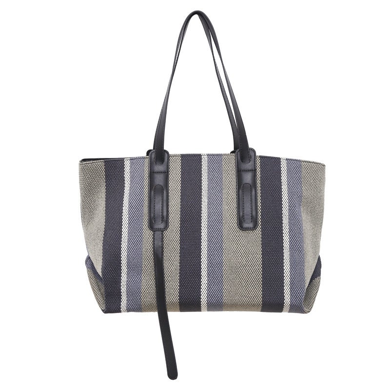 Large Capacity Handbag For Women 2023 New Trendy Canvas Shoulder Bag Korean Style Fashionable Casual Striped Tote Bag - Image 1