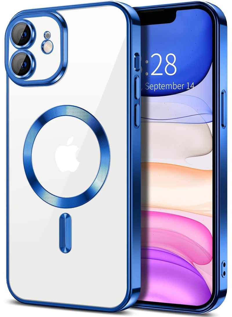 Electroplated Case For IPhone 11 Camera Lens Full Protection Compatible with MagSafe Wireless Charging, Shockproof Soft TPU Phone Magnetic Cover (Blue) - Image 1