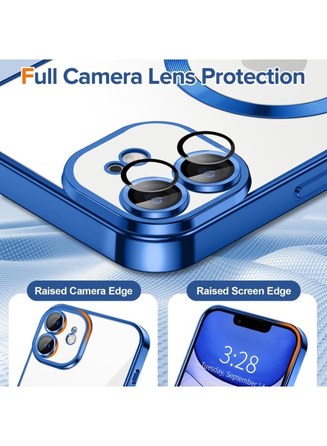 Electroplated Case For IPhone 11 Camera Lens Full Protection Compatible with MagSafe Wireless Charging, Shockproof Soft TPU Phone Magnetic Cover (Blue) - Image 4