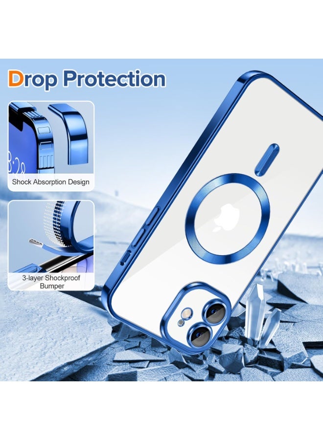 Electroplated Case For IPhone 11 Camera Lens Full Protection Compatible with MagSafe Wireless Charging, Shockproof Soft TPU Phone Magnetic Cover (Blue) - Image 3