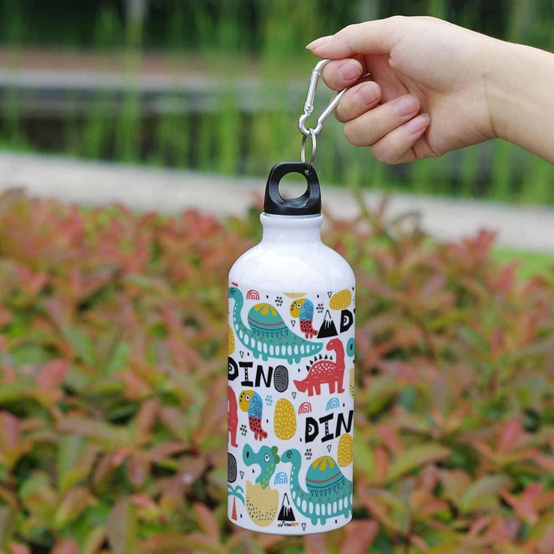 FirseBUY Water Bottle Light Portable 600ml Aluminium Water Bottle with Cute Cartoon Dinosaur Print Funny Bottle Gift for Kids Girls and Boys - Image 2