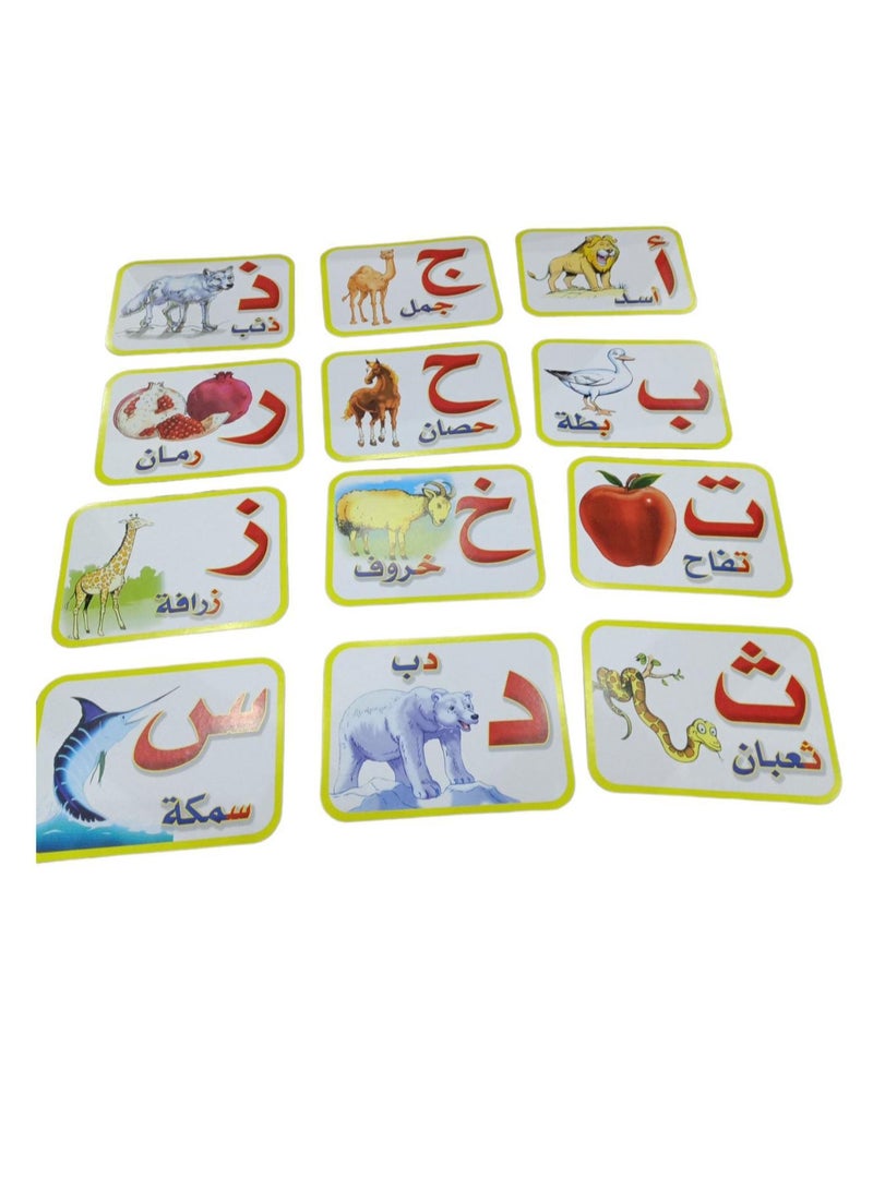 طقم بطاقات تعليمية مزدوجة الوجه بتصميم الحروف الأبجدية العربية من 28 قطعة 15x11 سم - Image 1