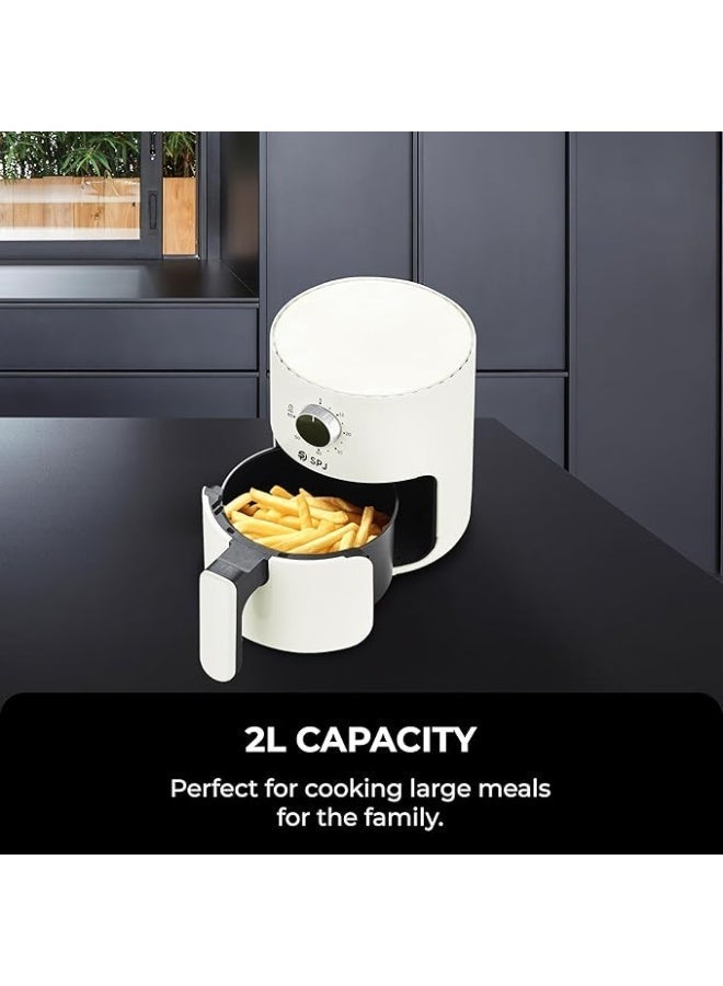 SPJ 2L Compact Air Fryer – 800W Rapid Air Technology | Adjustable Temperature 80–200°C | 60-Min Timer | Non-Stick Coated Basket | Automatic Shut-Off with Ready Alert | SS304 Heating Element | AFX-WT2L01 | 1-Year Warranty (Cream) - Image 2
