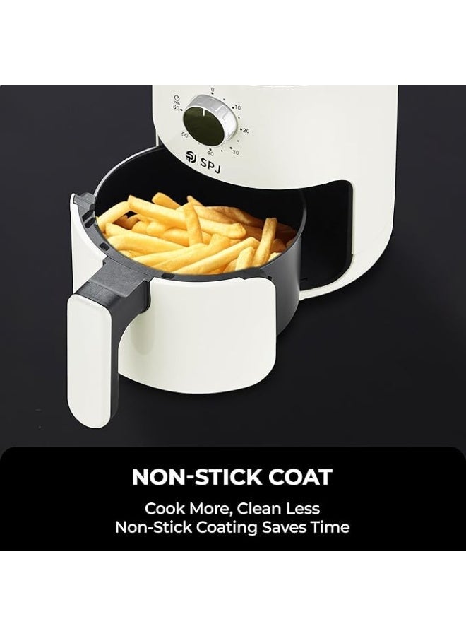 SPJ 2L Compact Air Fryer – 800W Rapid Air Technology | Adjustable Temperature 80–200°C | 60-Min Timer | Non-Stick Coated Basket | Automatic Shut-Off with Ready Alert | SS304 Heating Element | AFX-WT2L01 | 1-Year Warranty (Cream) - Image 3