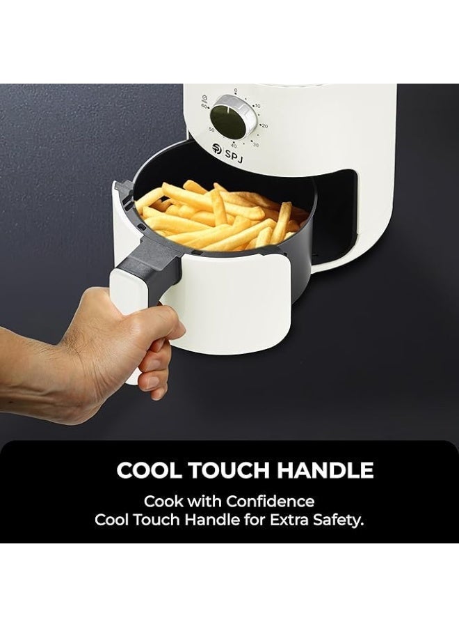 SPJ 2L Compact Air Fryer – 800W Rapid Air Technology | Adjustable Temperature 80–200°C | 60-Min Timer | Non-Stick Coated Basket | Automatic Shut-Off with Ready Alert | SS304 Heating Element | AFX-WT2L01 | 1-Year Warranty (Cream) - Image 5