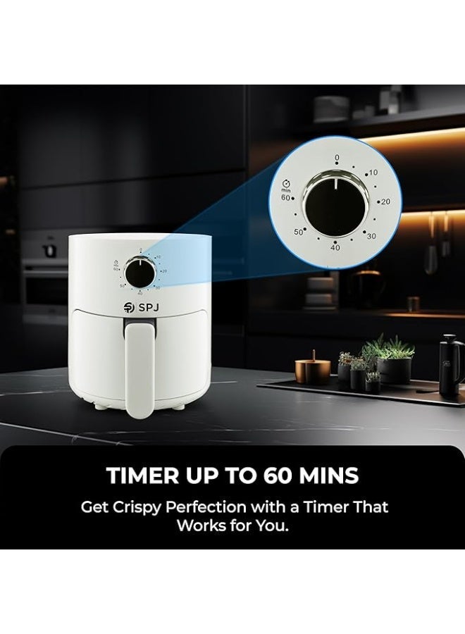 SPJ 2L Compact Air Fryer – 800W Rapid Air Technology | Adjustable Temperature 80–200°C | 60-Min Timer | Non-Stick Coated Basket | Automatic Shut-Off with Ready Alert | SS304 Heating Element | AFX-WT2L01 | 1-Year Warranty (Cream) - Image 4