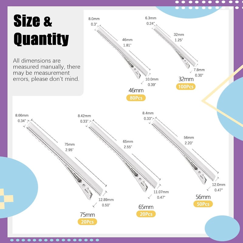 Swpeet 270Pcs 5 Sizes Alligator Hair Clips Assortment Kit, for Metal Duck Bill Hair Clips Flat Top Single Prong Hairpins for Hair Styling DIY Accessories - Image 2
